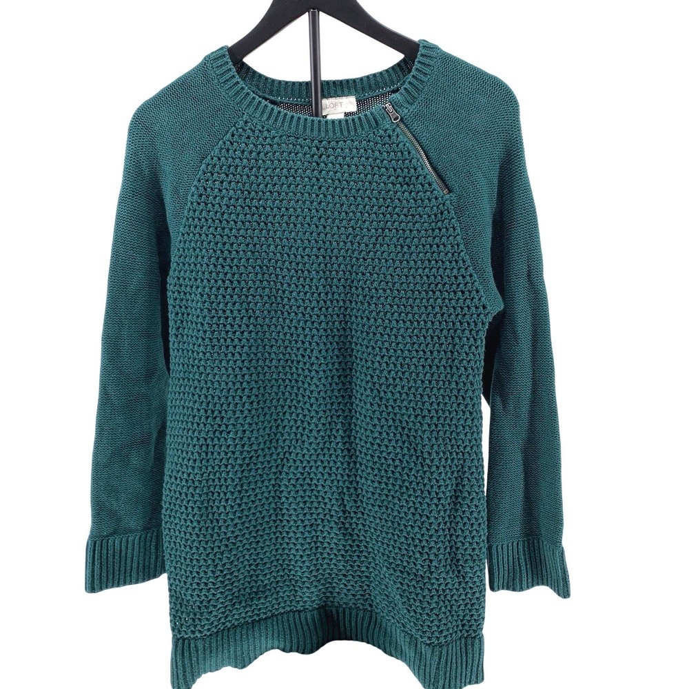 Loft Womens Pullover Sweater Cable Knit Long Sleeve Dark Green XL Warm Casual‎